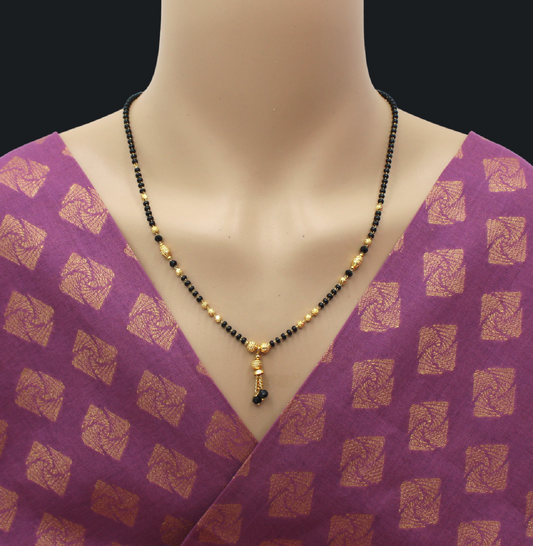 Traditional Gold Plated Daily Wear Mangalsutra with Black Beads & Hanging Tassel – Lightweight & Elegant 💛