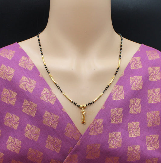 Simple Daily Wear Gold Plated Black Bead Mangalsutra with Elegant Hanging Pendant – Lightweight & Stylish 💛