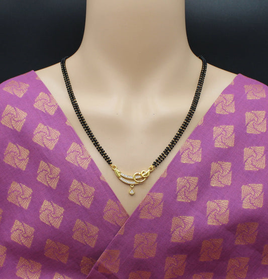 Elegant Double-Line Mangalsutra with CZ Stone & Gold-Plated Pendant