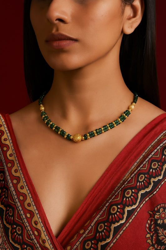 Royal Green & Gold Beaded Necklace – Elegant Traditional Choker for Festive & Wedding Wear