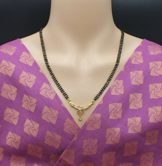 Elegant Double-Line Black Bead Mangalsutra with Golden Spiral Pendant