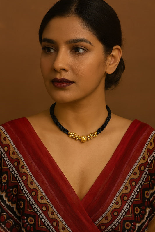 Golden Cluster Bead Mangalsutra – 1 Gram Gold Plated Traditional Black Bead Choker ✨