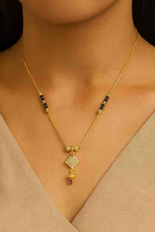 Elegant Double Chain Mangalsutra with Diamond-Shaped Pendant – Gold-Plated Daily Wear Design for Women