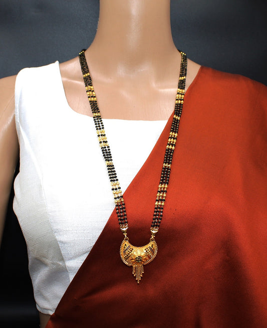 soni jewellery Traditional One Gram Gold Plated Long Black Beads Golden Mangalsutra For Women