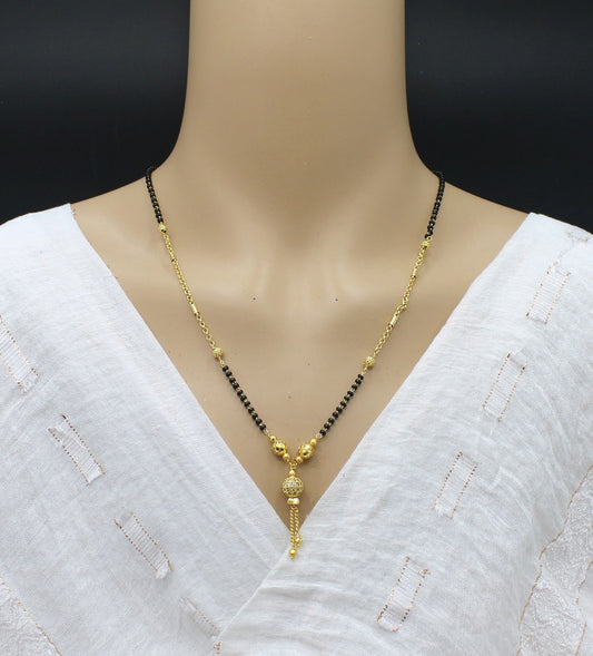 Elegant CZ Pendant Daily Wear Mangalsutra 💛 | Gold Plated Black Bead Chain for Women