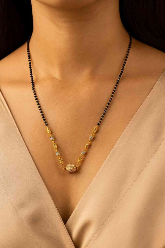 Classic Gold-Plated Black Bead Mangalsutra – Elegant Ball Pendant Daily Wear Design