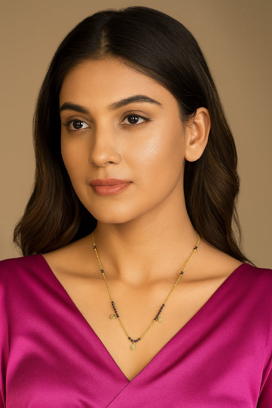 Minimal Gold-Plated Daily Wear Mangalsutra – Elegant Black Bead Chain Design