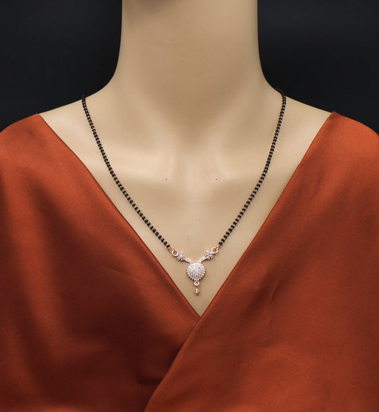 Heart Drop Diamond Mangalsutra – Rose Gold Plated Black Bead Chain for Daily Elegance 💖