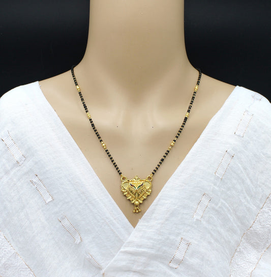 Antique Peacock Design Gold Plated Mangalsutra – Traditional Temple-Style Elegance 💛