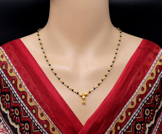 Classic Daily Wear Gold Plated Mangalsutra 💛 | Lightweight Black Bead Chain with Floral Pendant