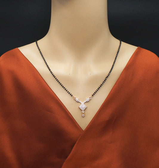 Diamond Cut Designer Mangalsutra – Rose Gold Plated Black Bead Chain for Modern Brides 💎