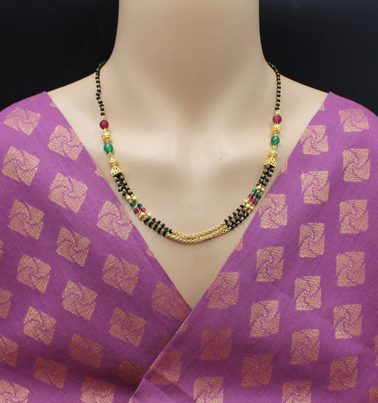 Multicolour Beaded Gold Plated Double Chain Mangalsutra – Elegant Daily Wear Traditional Design 💛