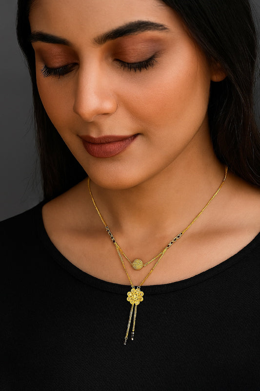 Double Chain Floral Gold-Plated Mangalsutra – Modern Daily Wear Design