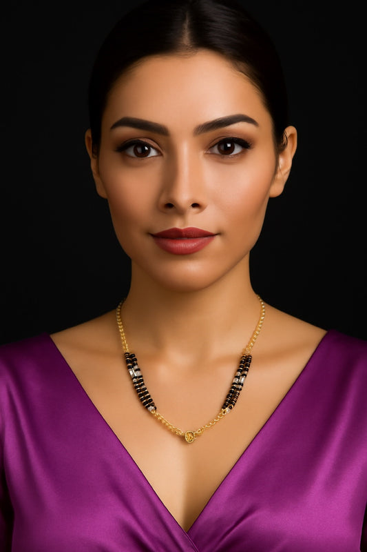 Elegant Dual-Layer Black Bead Gold-Plated Mangalsutra – Modern Grace with Traditional Touch
