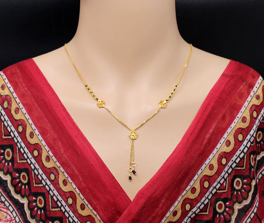 Floral Dual Drop Gold Plated Mangalsutra 💛 | Lightweight Daily Wear Black Bead Chain