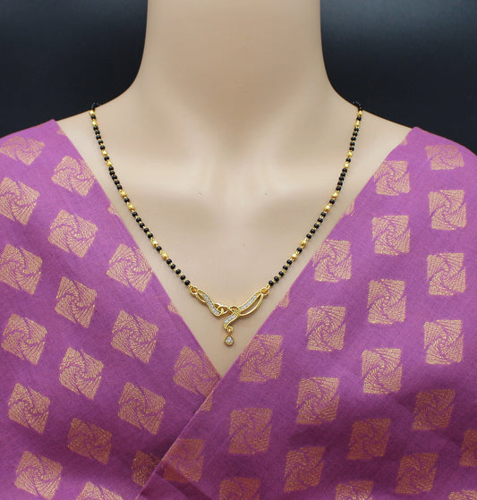Stylish Black Bead Mangalsutra with Elegant Gold Pendant & CZ Drop