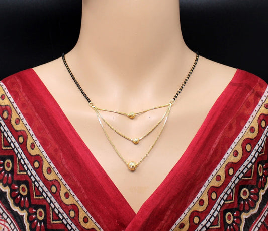 Triple Layer Gold Plated Mangalsutra 💛 | Stylish Lightweight Daily Wear Design