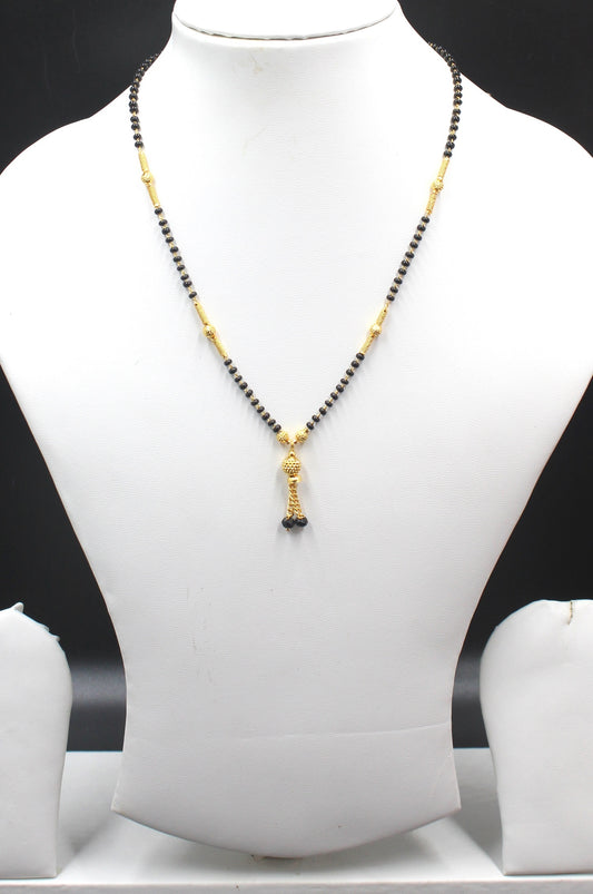 Gold-Plated Traditional Mangalsutra with Black Beads & Tassel Pendant – Elegant Daily Wear