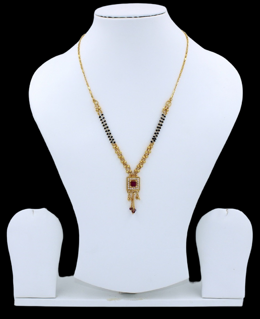 Royal Ruby Square Pendant Gold Plated Mangalsutra – Elegant Traditional Design for Women 💎