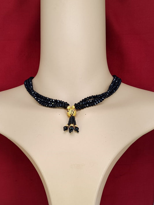 Royal Black Crystal Bead Mangalsutra with Golden Tassel Pendant – Modern Ethnic Elegance ✨