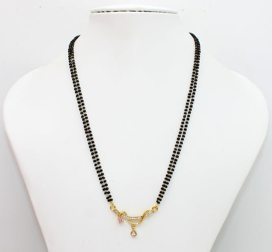 Stylish Double-Line Black Bead Mangalsutra with Dual Charm CZ Pendant
