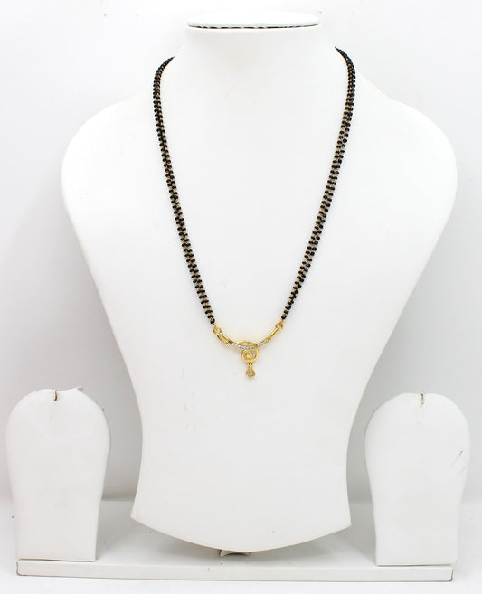 Elegant Double-Line Black Bead Mangalsutra with Golden Spiral Pendant