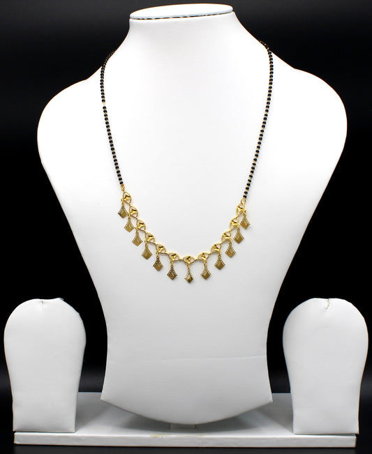 Gold-Plated Black Beads Mangalsutra with Designer Diamond-Shaped Charms
