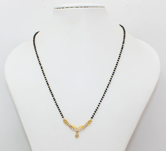 Elegant Gold-Plated Mangalsutra with CZ Pendant & Classic Black Beads