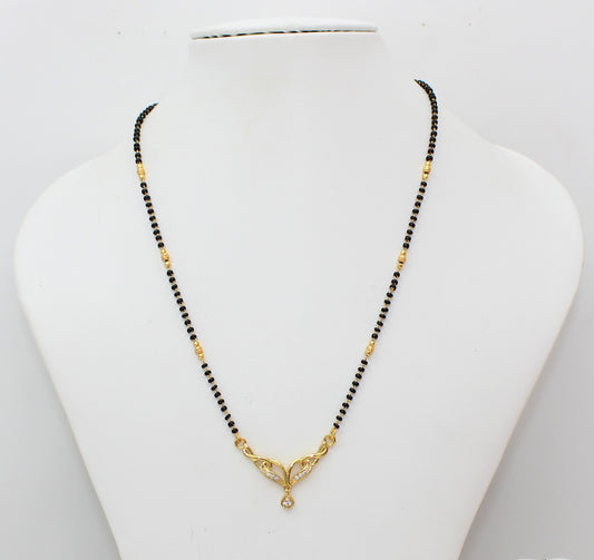 Elegant Gold-Plated Mangalsutra with CZ Pendant & Classic Black Beads