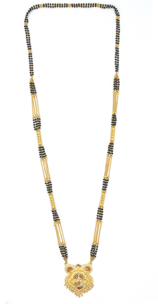 soni jewellery Traditional One Gram Gold Plated Long Black Beads Golden Mangalsutra For Women