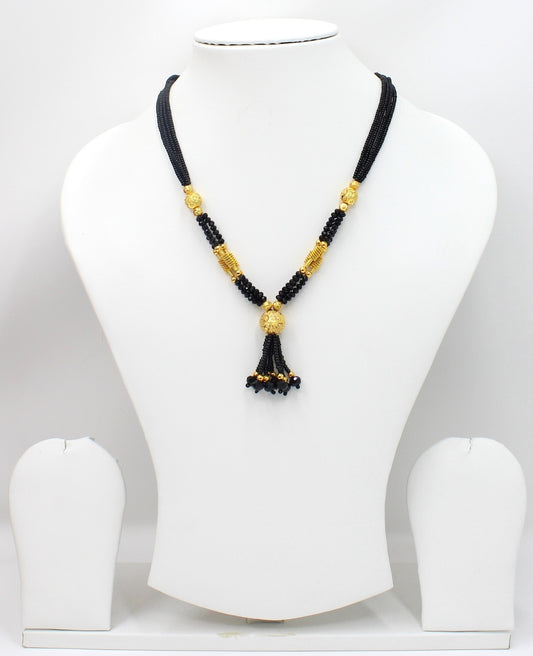 Traditional Black Bead Tassel Mangalsutra – Handcrafted 1-Gram Gold Plated Elegance ✨