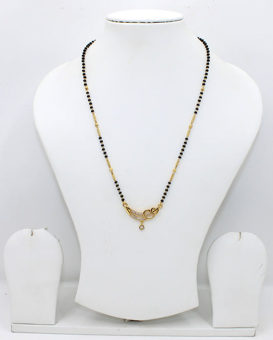 Stylish Gold-Plated Mangalsutra with Spiral Pendant & Black Beads