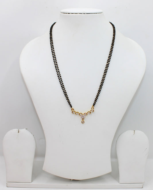 Elegant Double-Line Black Beads Mangalsutra with CZ Stone Pendant
