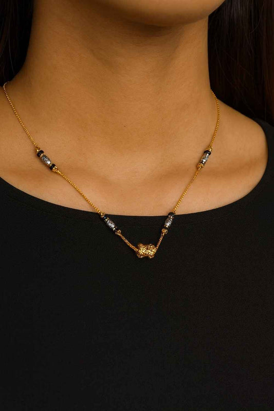 Minimal Gold-Plated Daily Wear Mangalsutra with Beaded Detailing – Elegant Lightweight Design for Modern Women