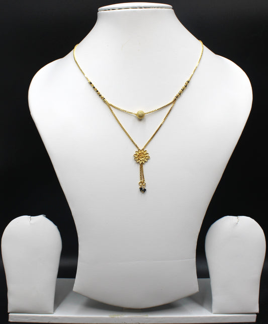 Double Chain Floral Gold-Plated Mangalsutra – Modern Daily Wear Design