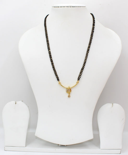 Classic Double-Line Black Beads Mangalsutra with Gold-Plated Pendant