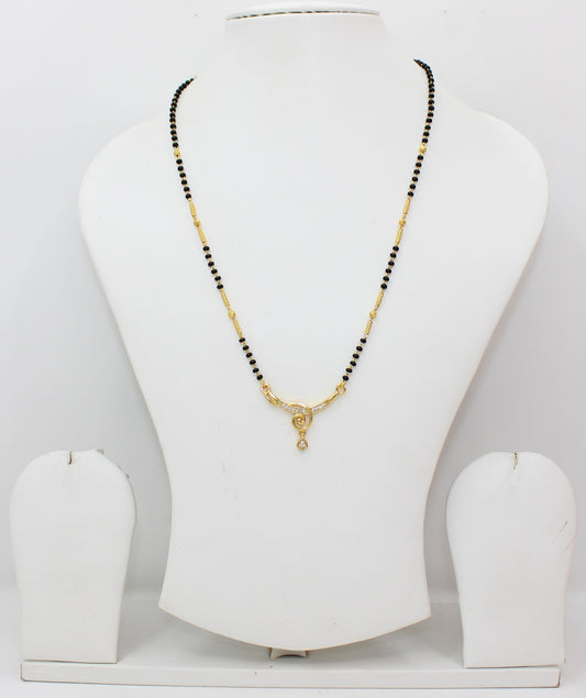 Stylish Gold-Plated Black Bead Mangalsutra with Elegant CZ Pendant – Perfect Daily Wear