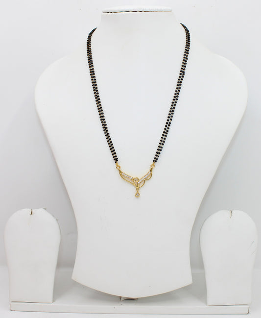 Stylish Double-Line Black Bead Mangalsutra with CZ Drop Pendant