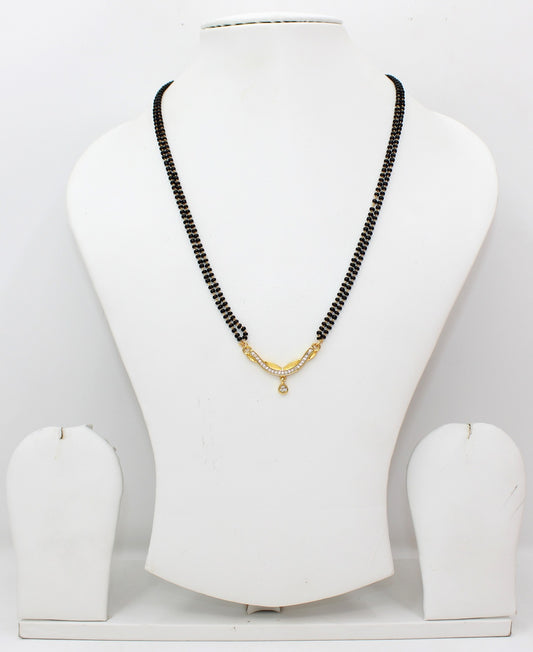 Double-Chain Black Bead Mangalsutra with Elegant CZ Stone Pendant – Traditional & Stylish