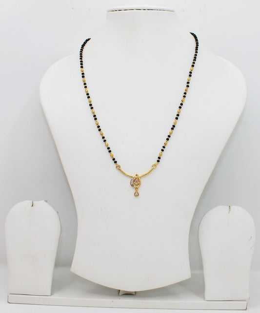 Elegant Single-Line Mangalsutra with Gold-Plated Oval CZ Pendant