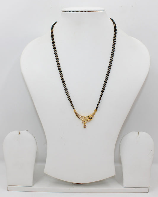 Elegant Floral Pendant Mangalsutra with Double Black Bead Chain & CZ Stones