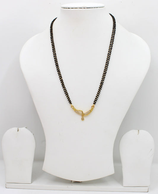 Classic Double-Line Black Bead Mangalsutra with CZ Stone Pendant