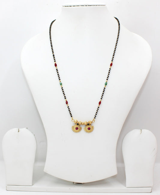 Traditional Red-Green Beaded Double Pendant Mangalsutra – Elegant Gold Plated Design ❤️💚
