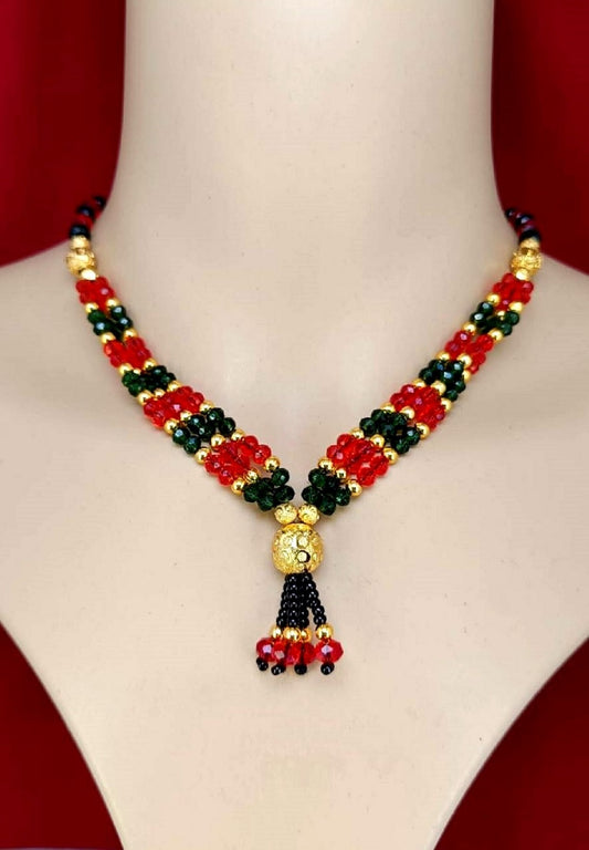 Traditional Multicolor Beaded Necklace with Golden Detailing – Festive & Wedding Jewellery for Women