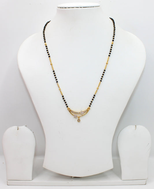 Designer Gold-Plated Mangalsutra with Dual CZ Charms & Black Beads