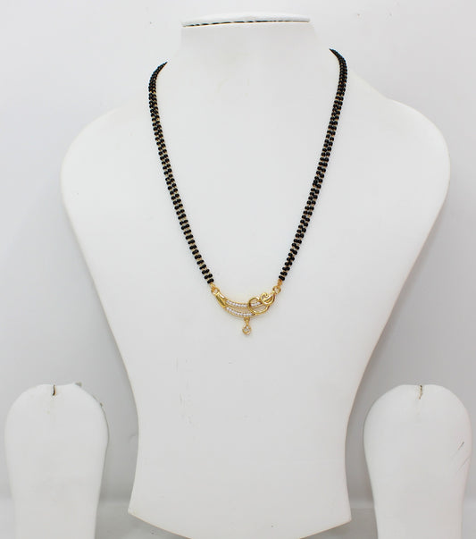 Elegant Double-Line Black Bead Mangalsutra with CZ Stone Pendant