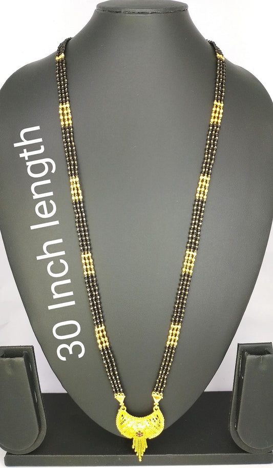 soni jewellery Traditional One Gram Gold Plated Long Black Beads Golden Mangalsutra For Women