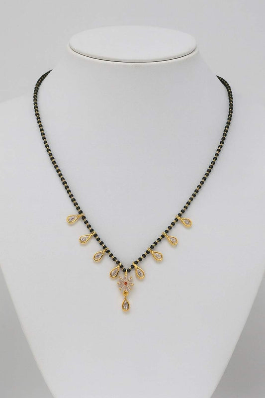 Grand Gold-Plated Double-Layer Long Mangalsutra – Red Stone & Black Bead Heritage Design