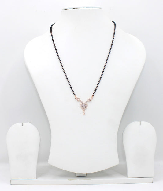 Heart Drop Diamond Mangalsutra – Rose Gold Plated Black Bead Chain for Daily Elegance 💖