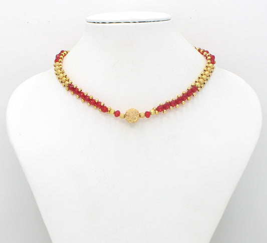 Classic Ruby Red and Gold Beaded Choker Necklace – Elegant Festive & Wedding Jewellery for Women